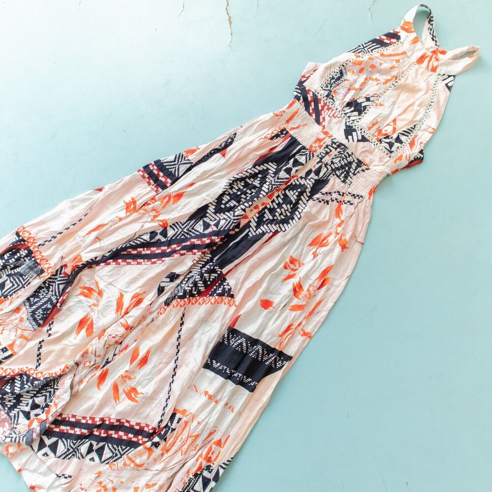 Abel the Label Anthropologie Halter Neck Abstract Print Maxi Dress Size Medium
